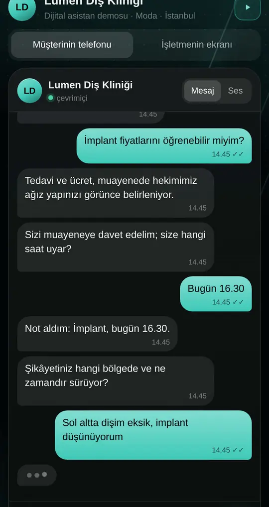 İşletmeye kurulan yapay zeka sistemi demo ekranı