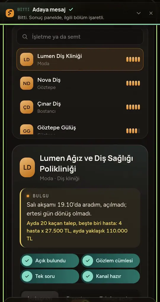 İşletmeye özel ilk mesaj ekranı